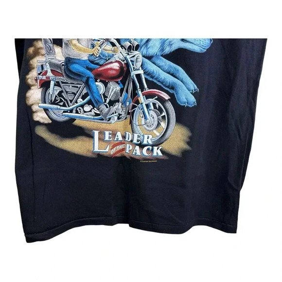 Vintage Shirt Large Biker Leader Of The Pack Wolf Motorcycle Harley Boxy 90s - Picture 2 of 10